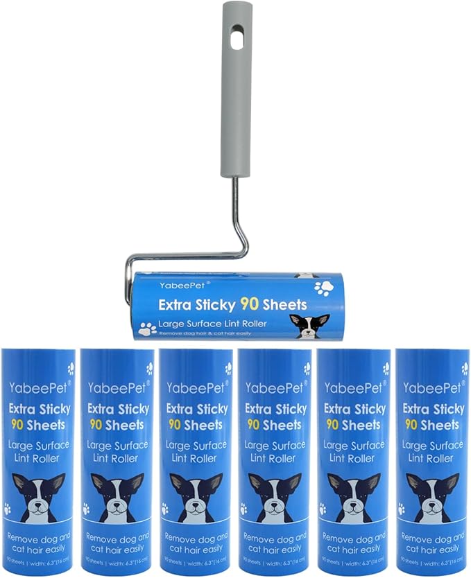 6.3'' Large Lint Rollers for Pet Hair Extra Sticky, Long Handle Sticky Rollers for Furniture Carpet, 1 Roller + 630 Sheets