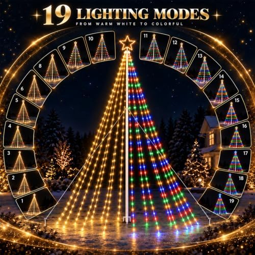 15.7Ft Outdoor Smart Christmas Lights with Flagpole Yard Decor