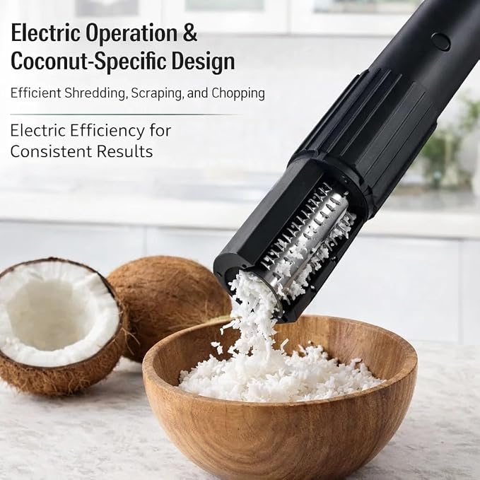 Electric Coconut Grater Machine - Portable Stainless Steel Coconut Scraper & Peeler, Wireless Automatic Anti-Splash Rotating Grater for Easy Coconut Preparation