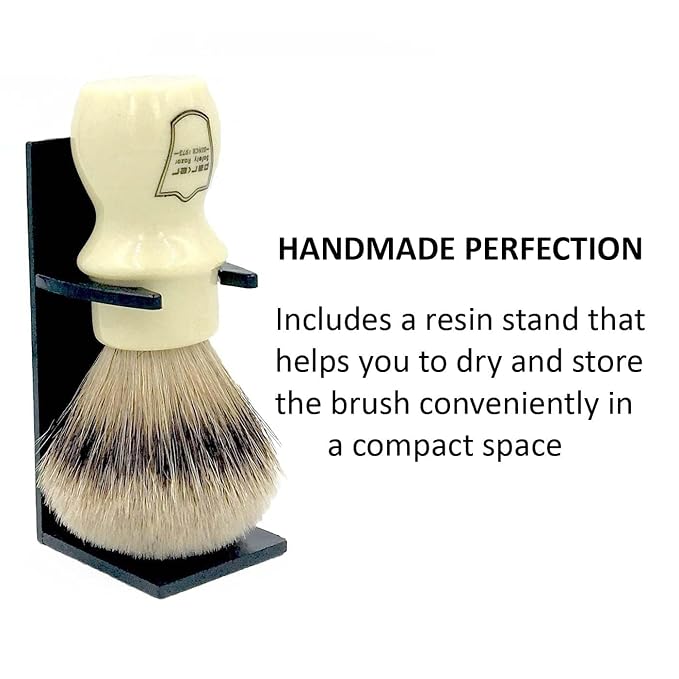 Parker 100% Silvertip Badger Mug Shaving Brush with Brush Stand - Extra Dense and Extra Soft Bristles - Long Handle is Perfect for use with Your Shaving Mug (Ivory Color)