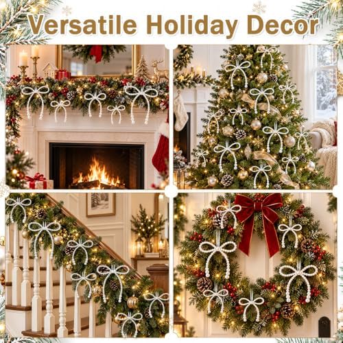 DIYDEC 24PCS Pearl Christmas Bow Ornament 7&4.5In Tree Topper Decor