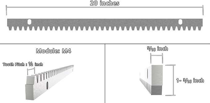 Blütezeit Galvanized Steel Gear Rack 8mm Thickness 1.64ft 2 Pieces Including Mounting Hardware Total 3.28 Feet Teeth Track for Sliding Gate Operator