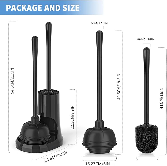Toilet Plunger and Brush,2 Pack Bowl Brush and Heavy Duty Toilet Plunger Set with Holder, 2-in-1 Bathroom Cleaning Combo with Modern Caddy Stand for 5.7-inch Toilet Drain Bathroom Cleaning