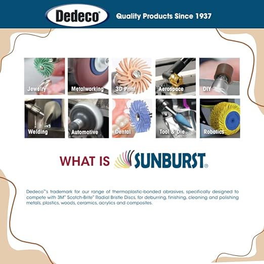 Dedeco Sunburst Radial Bristle Discs 48-Pack - 5/8" Curved - Peach 2500 Grit (Extra-Fine, 6 Micron) - Aluminum Oxide for Polishing & Finishing