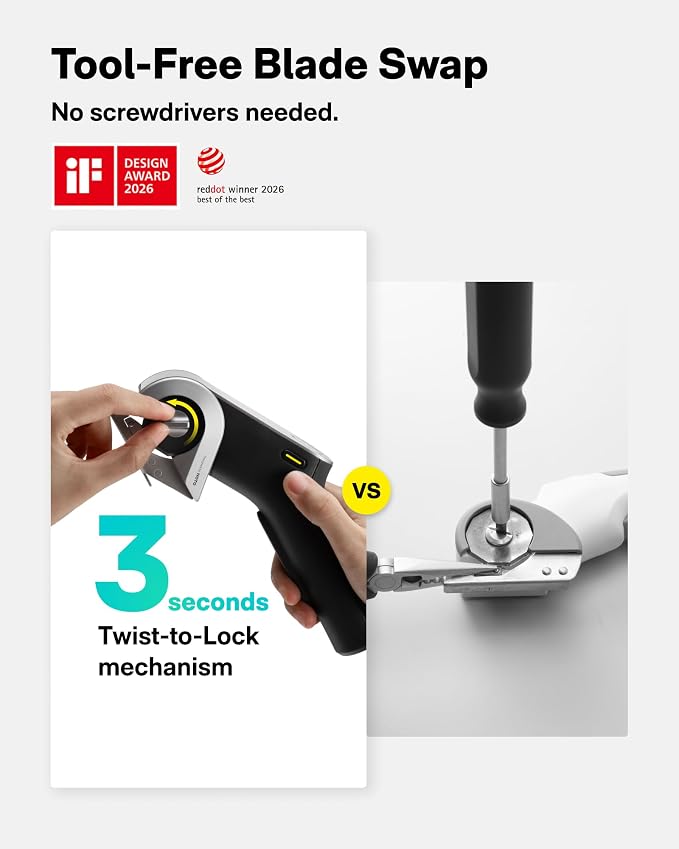 HOTO EdgeFlow Cordless Electric Scissors, Self-Sharpening Titanium Blade, Smart Display Electric Cardboard Cutter, Boost Mode & Tool-Free Blade Swap, Ideal for Cardboard, Fabric, Carpet, Leather DIY