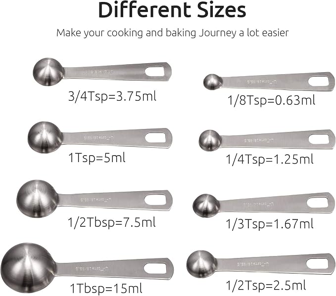 U-Taste 18/8 Stainless Steel Measuring Spoons Set of 8 and Measuring Cup Set of 7 for Dry and Liquid Ingredient with Engraved Measurement