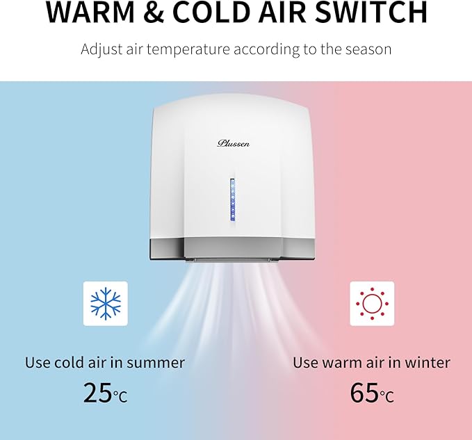 Hand Dryer 110V Compact Commercial Hand Dryer Automatic Electric Air Dryers with Warm n Cold Air Switch for Home or Commercial Bathrooms, 3Pin Plug in Version