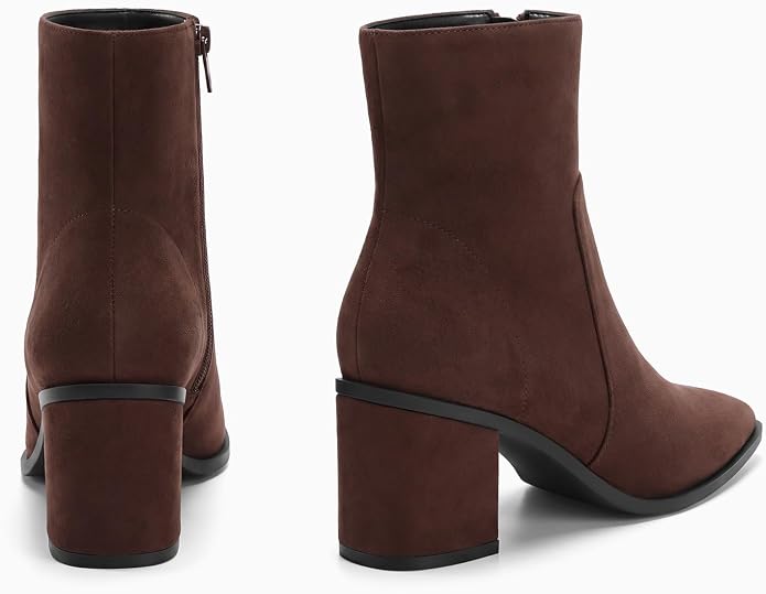 Coutgo Womens Ankle Boots Chunky Low Heel Closed Pointed Toe Zip Booties | 2.4-inch Block Heel,Side Zipper,Dressy Casual,Work Office,Fall Winter,Dress Shoes