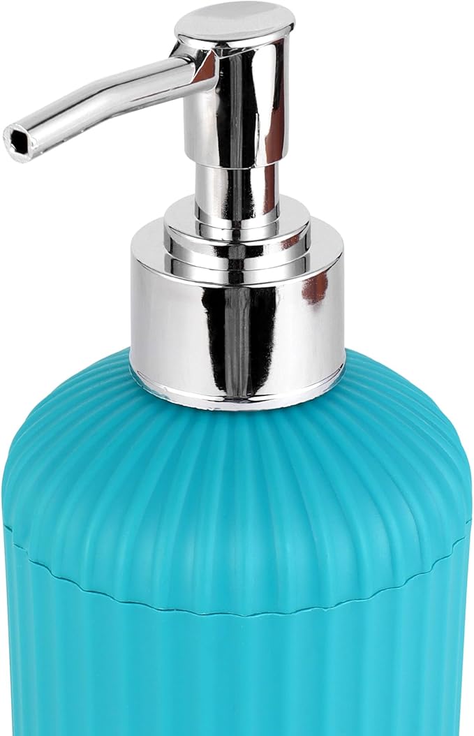 Bathroom Accessories Set, Toothbrush Holder, Liquid Soap Dispenser & Tray, Unbreakable Plastic Organizer for Sink & Bathroom Essentials, Handwash, Sanitizer, Shampoo, Lotion (Blue,Pack of 3)