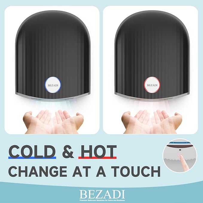 1200W Commercial Hand Dryer, High-Speed Hot & Cold Wind, Wall Mounted, Automatic Hand Dryer for Home, Bathroom, Industry - 110V, Black, ABS Material