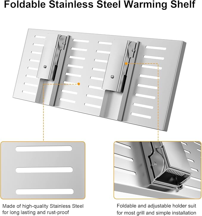 Universal Grill Foldable Warming Rack/Shelf for Blackstone 17'' 22'' 28'' 36'', Pit Boss,Camp Chef and Most Flat Top/Table Top Griddle Grill,Stainless Steel BBQ Shelf Replacement Parts,2 Pack