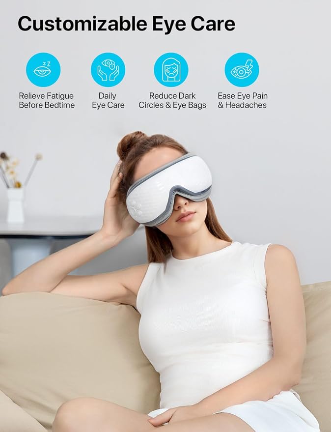 ALLJOY Eye Massager with Heat, Birthday Gifts for Women Men, Bluetooth Music Sleep Mask for Migraine Relief, Eye Strain, Dark Circles & Dry Eyes