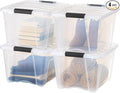IRIS USA 32 Qt Stackable Plastic Storage Bins with Lids, 4 Pack - BPA-Free, Made in USA - See-Through Organizing Solution, Latches, Durable Nestable Containers, Secure Pull Handle - Clear