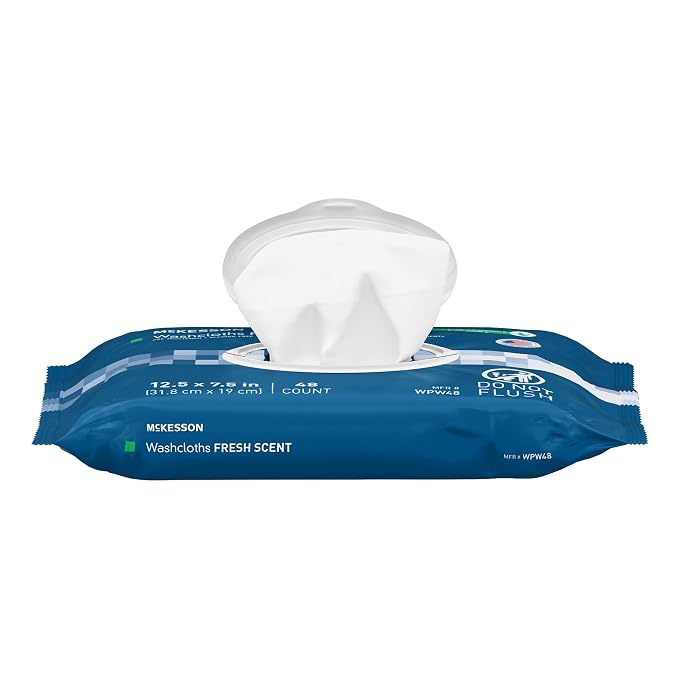 McKesson Washcloth Wipes for Adults, Scented (12 Pack, 576 Washcloths) Disposable Wash Cloths for Body - No-Rinse Formula with Snap Lid - Good for Incontinence and Elderly - 48 Wipes Per Pack