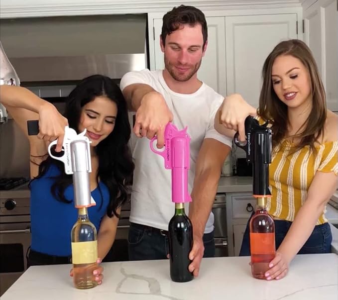 Realtree® Electric Gun Wine Bottle Opener - Open your Wine Bottle Fast with this New Corkscrew - Great Gift for Gun Enthusiasts and Wine Lovers. Foil Cutter and Charging Base Included. (Pink)