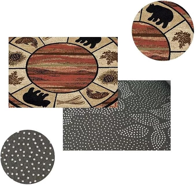 Bear Cabin Round Rugs 3 Feet for Hallway Bathroom Entrance Kitchen Circular Wildlife Bear Plants Area Rug Non-Slip Lodge Bear Indoor Floor Carpet