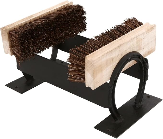 Renovators Supply Cast Iron Horseshoe Boot Scraper with Brushes | Decorative horseshoe design • Pre-assembled for convenience • Suitable for porches and entryways