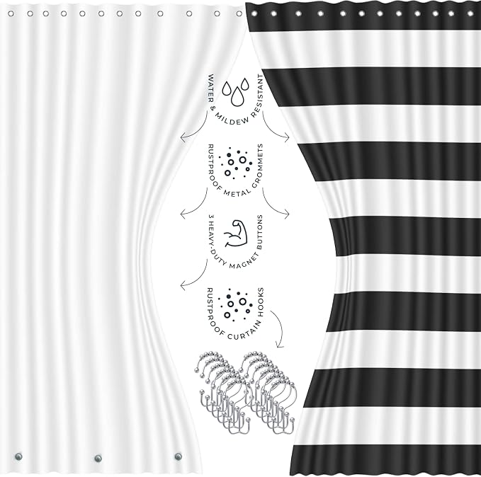Clara Clark Bathroom Accessories Set - Black Shower Curtain Set with Bathroom Trash Can, 23PC Bathroom Set, Bathroom Sets with Shower Curtain and Red Rugs