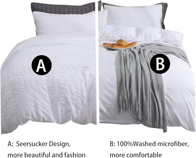 AveLom White Duvet Cover Queen Size, Textured Seersucker Duvet Cover Set, Soft Washed Microfiber with Zipper Closure and Corner Ties, 3 Pieces, 90" x 90" Duvet Cover & 2 Pillowcases