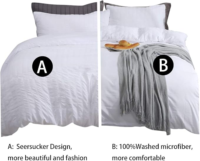 AveLom White Duvet Cover Twin Size, Textured Seersucker Duvet Cover Set, Soft Washed Microfiber with Zipper Closure and Corner Ties, 2 Pieces, 68" x 90" Duvet Cover & 1 Pillowcase