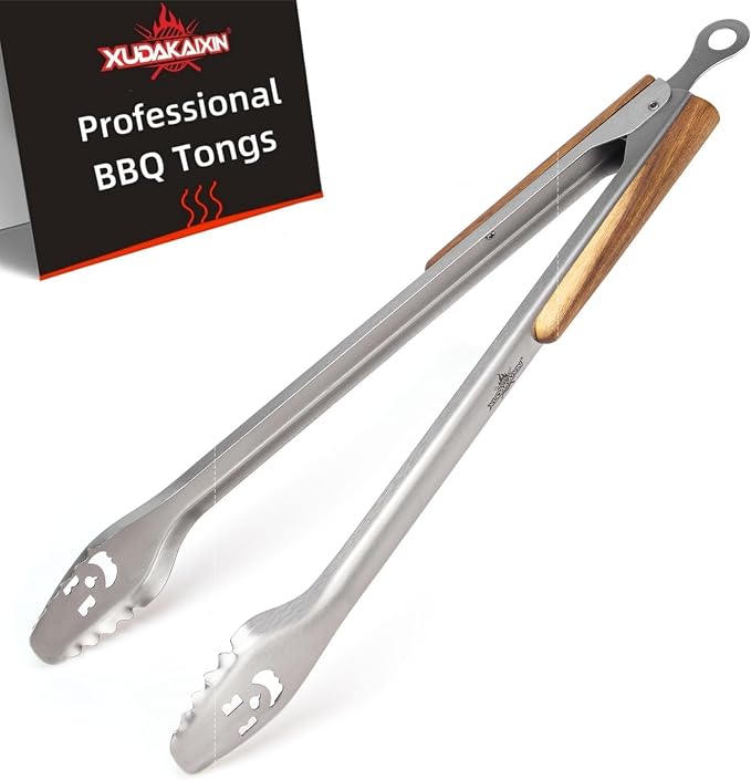 XUDAKAIXIN 21-Inch Extra Long Stainless Steel BBQ Tongs with Extended Luxurious Acacia Handle – Durable and Easy-to-Clean Grilling Tool for Cooking, Kitchen Use, and Outdoor Barbecues
