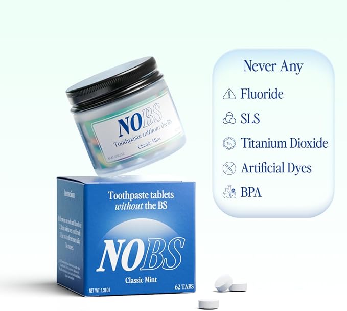 NOBS (No Bad Stuff) Toothpaste Tablets - Nano Hydroxyapatite, Fluoride & Plastic Free, Eco & Travel Friendly - Remineralize with NHA (1 Month) (Pack of 2)