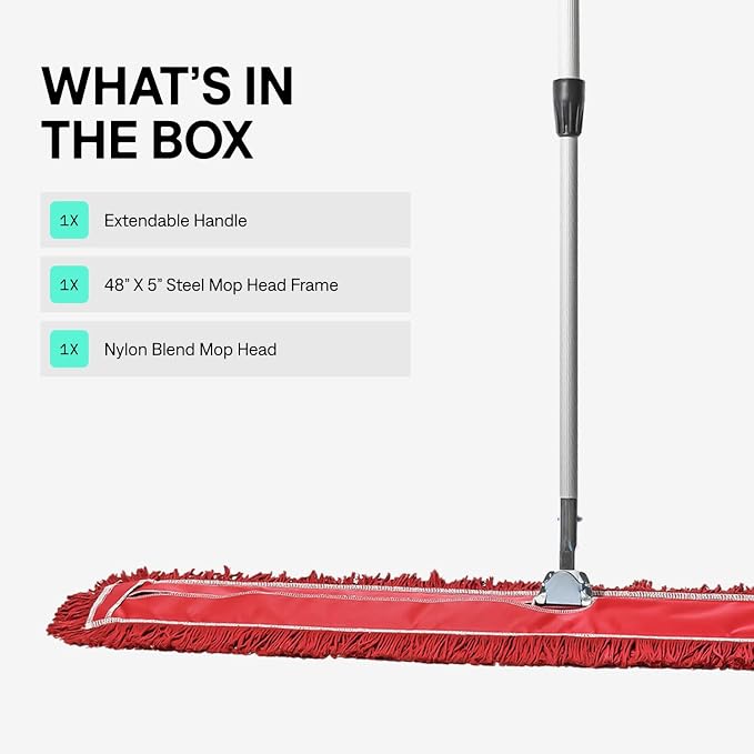 48 Inch Red Commercial Dust Mop & Floor Sweeper with Extendable Handle – Mop for Hardwood, Tile, and Concrete Floor Cleaning