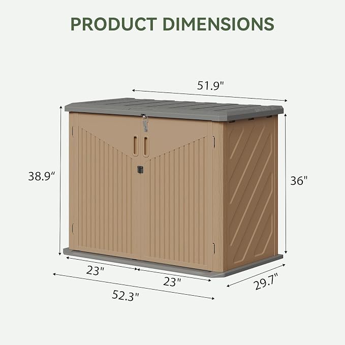 Aoxun Outdoor Storage Cabinet, 35 Cu Ft Waterproof Portable Horizontal Resin Shed Outdoor Storage for Garbage Bin, Generators & Yard Gear, and Lawn Mower (Brown)
