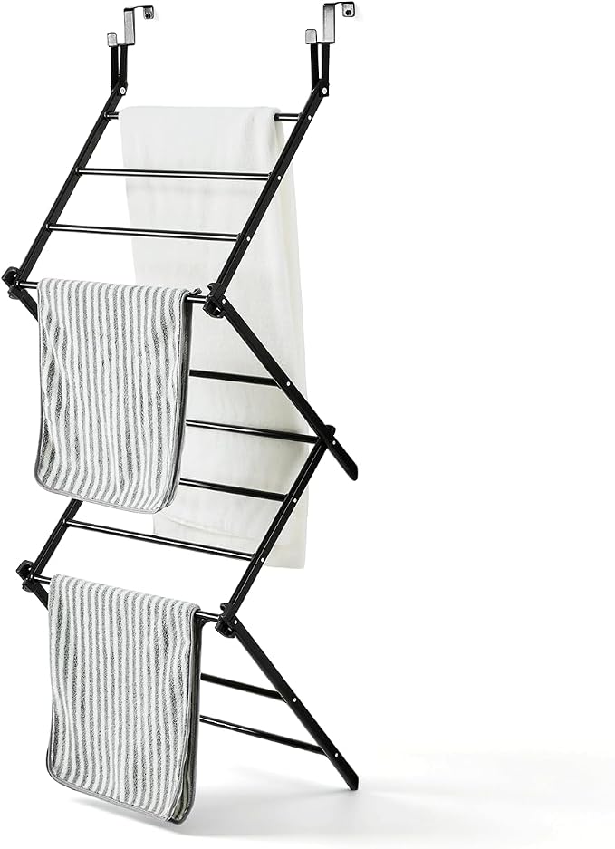 Over The Door Drying Rack, 16.8FT Hanging Drying Space with 11 Drying Rods, Foldable Door Laundry Rack for Bathroom Bedroom RV Apartment Indoor Clothes Drying