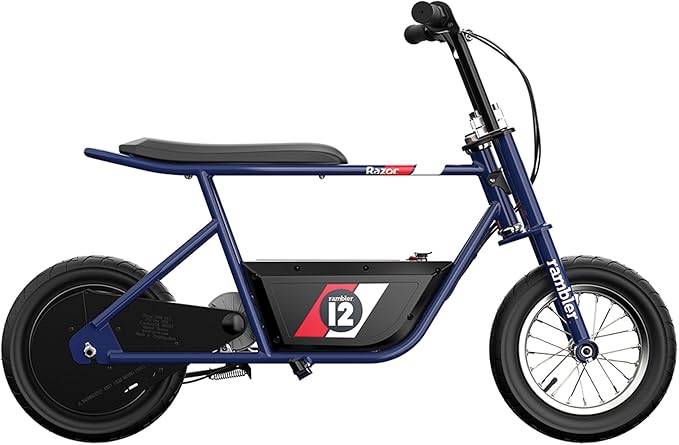 Razor Rambler 12 Electric Retro Mini Bike Ride for Teens Ages 13+, 170 lb Max Weight, Dark Blue – 250W Motor, Up to 14 Mph, 40-Min Run Time, Twist-Grip Throttle, Spoked Wheels w/ 12” Pneumatic Tires
