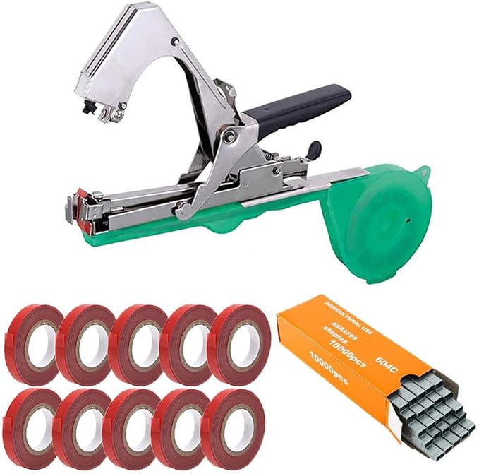 Plant Tying Machine Plant Tying Machine with Green Tape Plant Tape Gun Plant Tying Machine Tool Plant Strapping Machine Garden Agricultural Tools for Grape Tomato Cucumber Vine