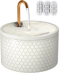 MISFANS Ceramic Cat Water Fountain, 2.1L/71oz, Honeycomb-Embossed Design | All-Ceramic Bowl and Lid, Pure Copper Spout, Under 20dB Pump, Dual Filtration, 2 Flow Modes, 3 Filters and Sponge