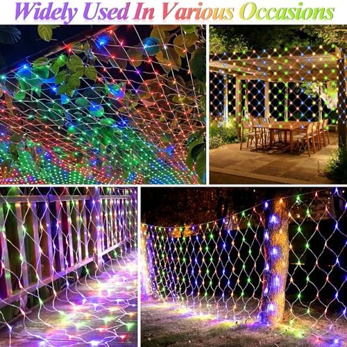 300 LED Net Lights for Bushes, 14.8ft x 5ft 8 Modes Christmas Outdoor Mesh Lights Connectable, Waterproof Decorative String Lights Plug in for Xmas Tree Garden Wedding Party (Clear Wire, Mulitcolor)