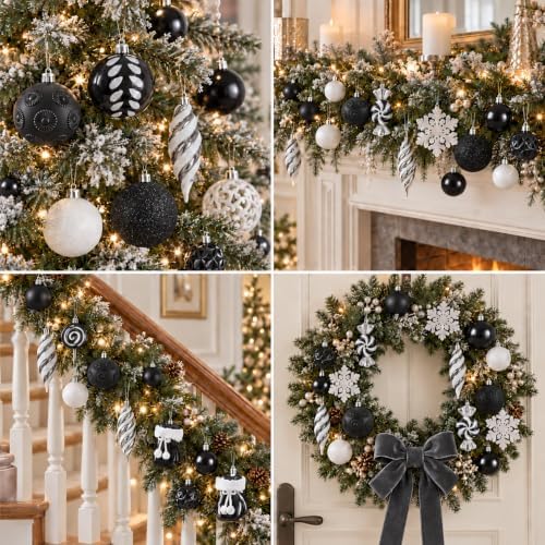 130 Pcs Christmas Ball Ornaments, Christmas Tree Decoration Set Red Christmas Ball Shatterproof Hanging Ornament Decorations for Christmas Tree, Wreaths, and Outdoor Displays (Black)