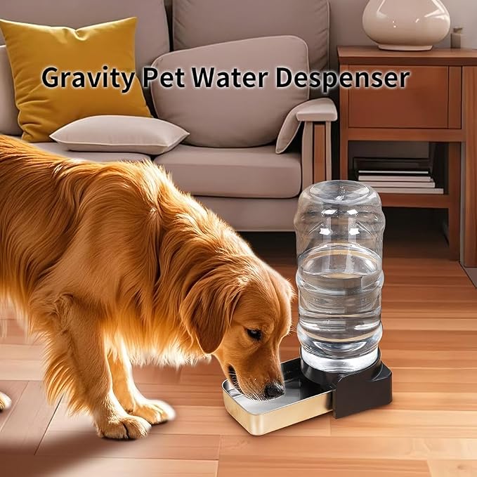 PAKEWAY 1.6 Gallon Gravity Dog Water Dispenser, Automatic Pet Waterer with Stainless Steel Bowl, Transparent Tank and 3 Filters for Medium Dogs and Cats, 6.1L