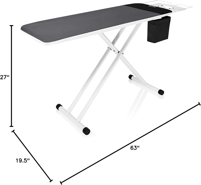 Reliable Ironing Board, XL Rectangular Pressing Surface, Made in Italy | Adjustable Height, Vera Foam Memory Foam Cover, Heat Resistant Zone, Ergonomic Iron Rest, Storage Pocket Included