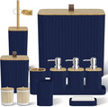 Bathroom Accessory Set - Navy Blue Bathroom Set, 12PC Bathroom Accessories Set, Blue Bathroom Accessories Set, Mini Trash Can, Toilet Brush, Trash Can & Soap Dispenser