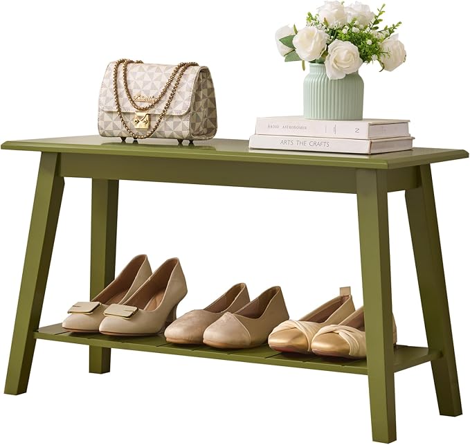 KB Designs - Contemporary Rectangle Storage Bench with Streamlined Design Polished Bottom Shelf for Books Shoes and Magazines Versatile Seating and Entryway Organization - Avocado