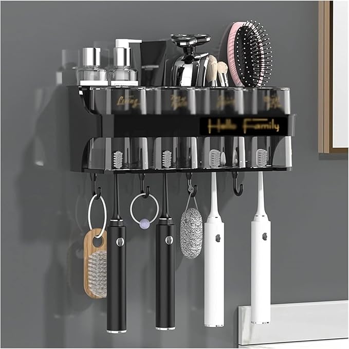 Toothbrush Rack Toothbrush Rack Free Punch with Mouthwash Cup Brushing Cup Wall-Mounted Bathroom Multi-Functional Storage Box Bathroom Toothbrush Holder(C,Small)