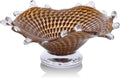 LCCCK Amber Glass Pedestal Fruit Bowl for Kitchen Counter, Hand Blown Glass Bowl Dining Table Centerpiece, Unique Candy Bowls for Office Candy Dish and Living Room Coffee Table Art Decorative