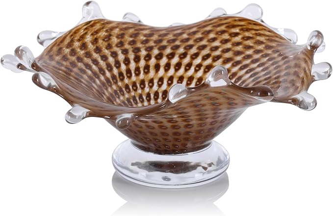 LCCCK Amber Glass Pedestal Fruit Bowl for Kitchen Counter, Hand Blown Glass Bowl Dining Table Centerpiece, Unique Candy Bowls for Office Candy Dish and Living Room Coffee Table Art Decorative