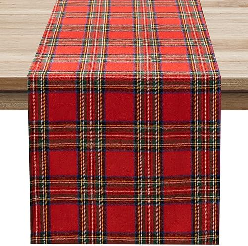 Softalker Christmas Checkered Tartan Table Runner, Red, 13 x 108 Inch