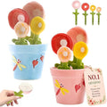 Flower Pot Ceramic Measuring Spoon Set, 5PCS Cute Spoons Cups with Base, Ceramic Baking Measuring Spoons with Holder for Dry & Wet Ingredients, Unique Baking Supplies Gift, Dishwasher Safe(Pink+Blue)