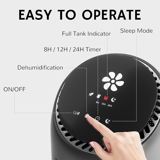 Airthereal Zephyr AZH200 Air Purifier and Dehumidifier Combo, 34 oz Small Dehumidifier with HEPA Filter, Up to 270 Sq Ft, Auto Shutoff, Ultra-Quiet for Bedroom, Bathroom, RV, Closet