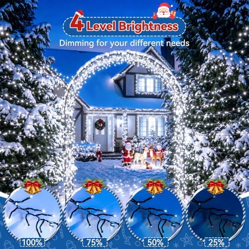 400 LED 20FT Cluster Lights, Plug in White Christmas Lights