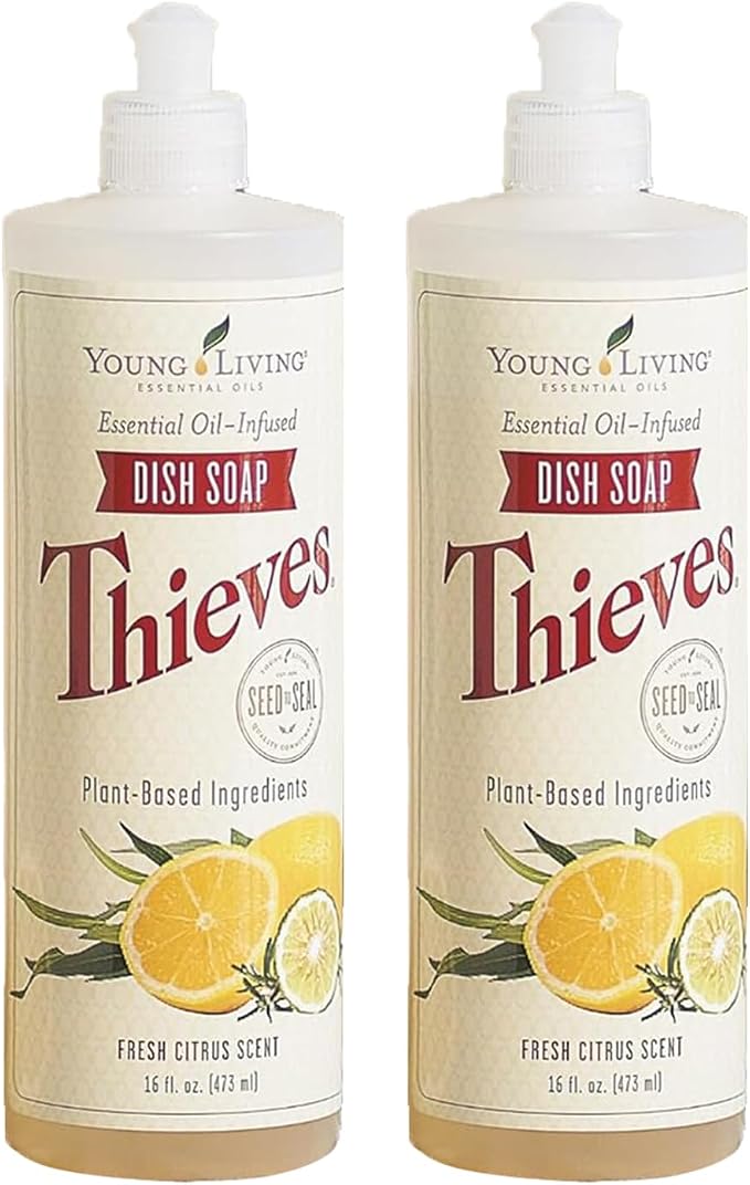 Young Living Thieves Dish Soap | 16 oz | Plant Based Dishwashing Liquid | Formulated with Lemon, Premium Essential Oils, and Water | Gentle on Hands | Ideal for Cleaning Dishes | 2 Pack