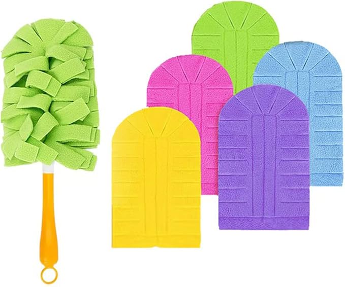 Reusable Chenille Microfiber Dust Duster, Bendable Microfiber Duster with Removable Washable Cloth Covers, 360°Electrostatic Duster Refills for Efficient Home Cleaning (5PCS)
