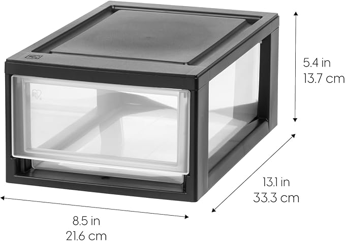 IRIS USA 6 Qt. Plastic Drawer Storage Organizer Stacking Drawers, 2-Pack, Stackable Unit with Sliding Drawer for Bedroom Kitchen Under Sink Pantry Craft Room Bathroom Dorm Office, Black