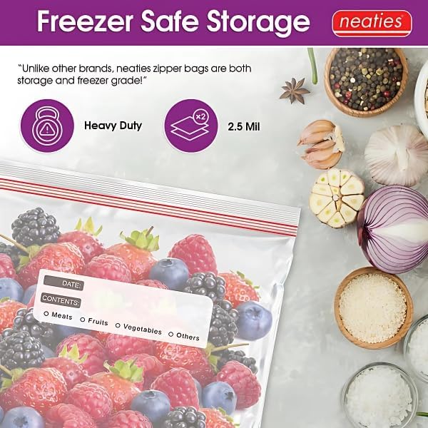 2 Gallon Resealable Bags – XL Heavy Duty Freezer Bags with Dual Zipper – 13x16" Extra Large with Writable Space for Kitchen or Home Storage – BPA-Free Food Grade Plastic – 100 Pack