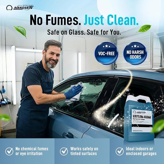 Nanoskin CRYSTAL-CLEAR VOC-Free Glass Cleaner 1 Gallon - Ultra-Concentrated, Eco-Friendly, Streak-Free Finish | Versatile Use for 40:1 Dilution | Perfectly Safe for Auto, Home, Garage & Beyond